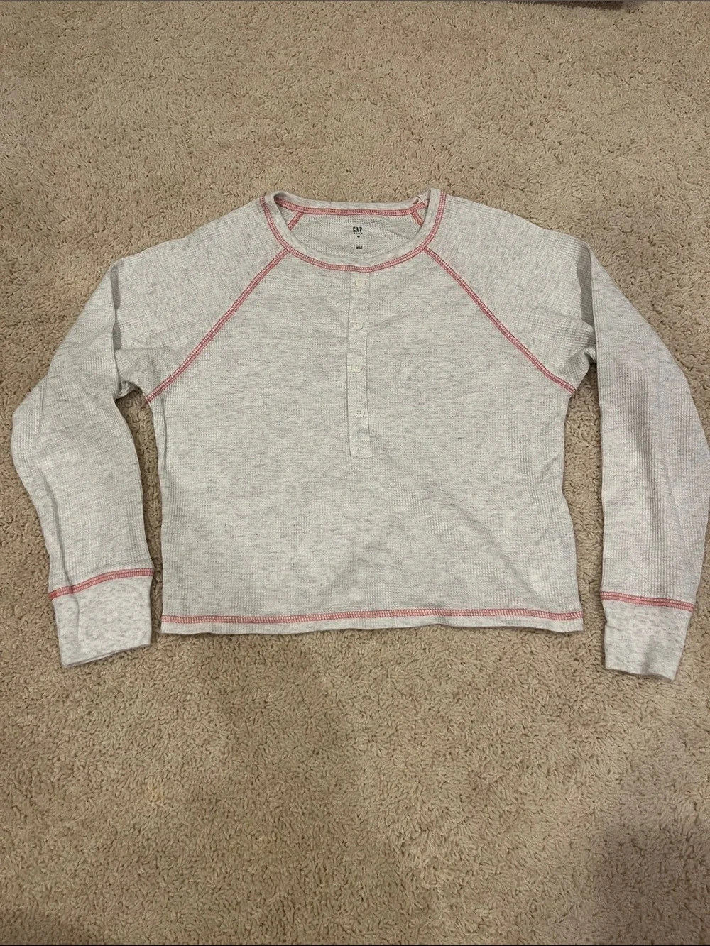 GAP Kids Waffle Knit Top with Pink Stitching